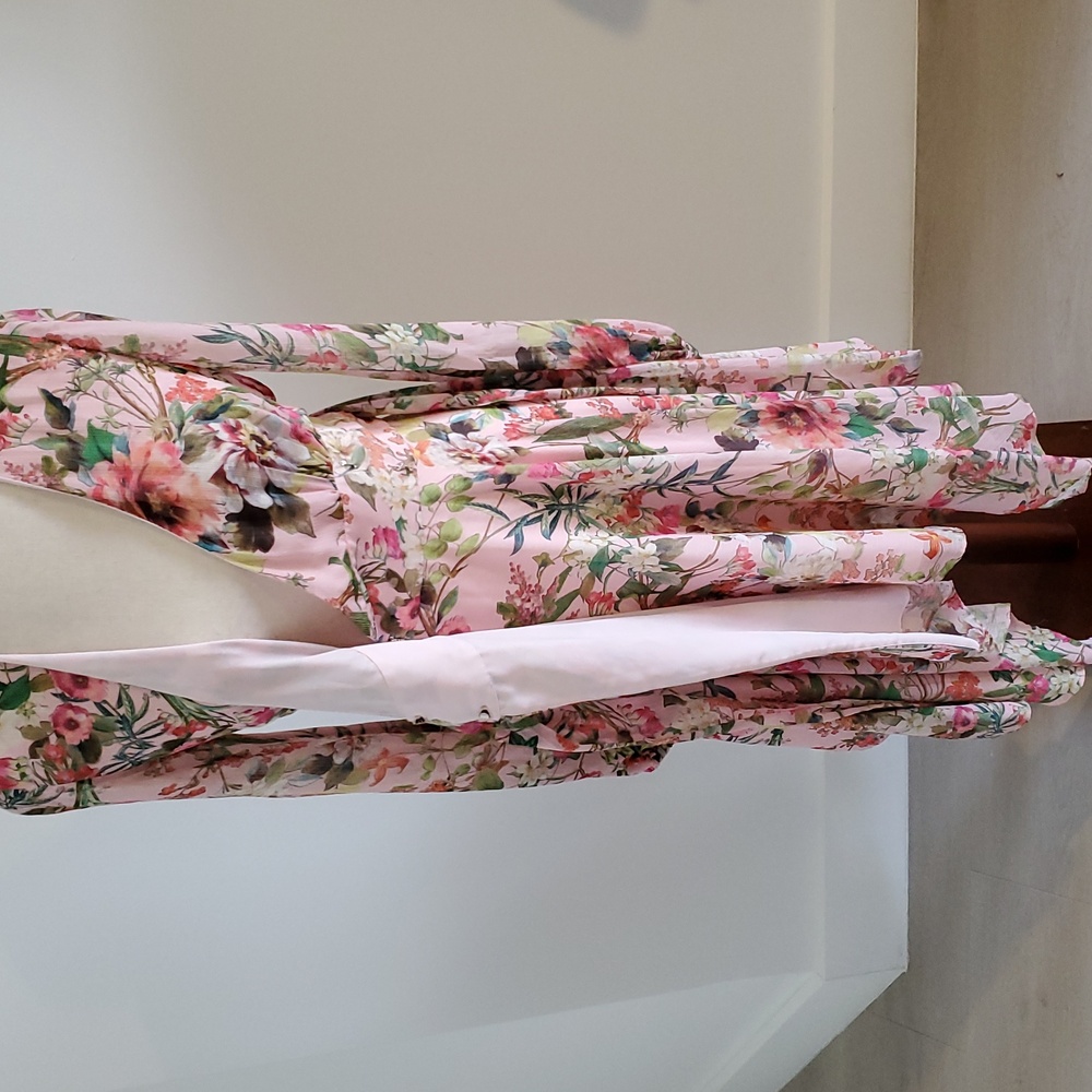 Jay Godrey Floral Pink/Green Wrap fully lined Dress handkerchief hem Size 0 EUC - Picture 7 of 9